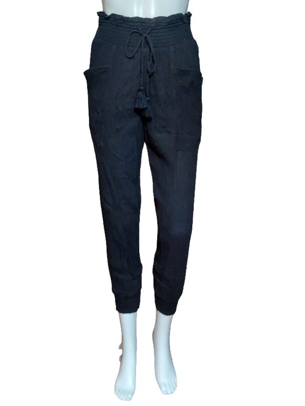 Aerie Smocked Gauze Tassel Joggers In Black